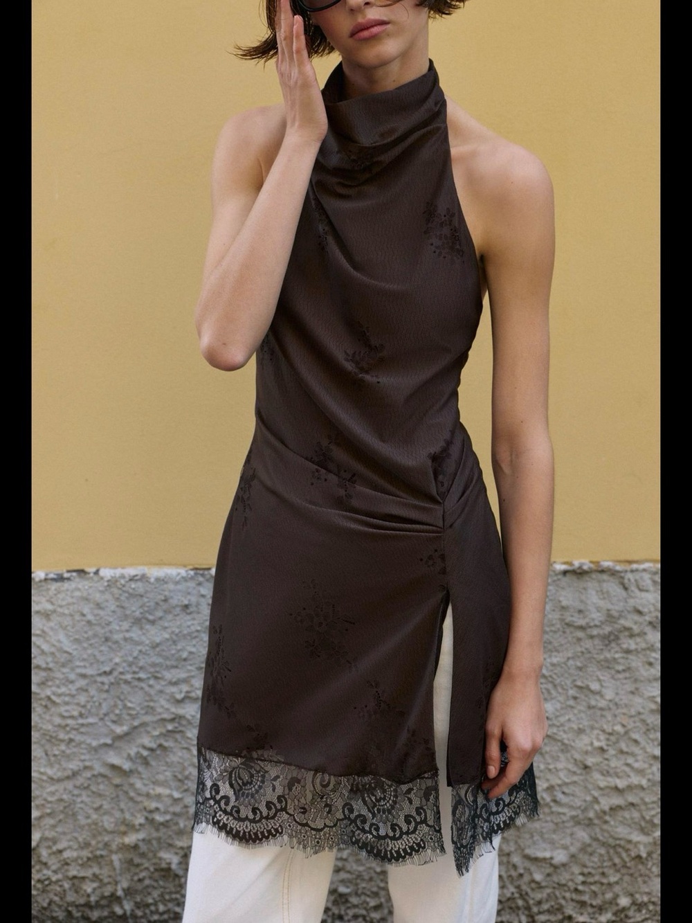 ZARA Halter Lingerie Lace-Trim Midi Dress NWT ❗️